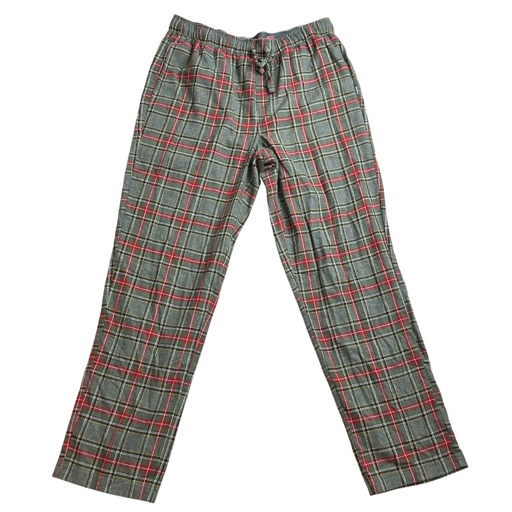 Eddie Bauer Lounge Mens Medium Green Red Plaid Flannel Pajama Sleep Pants Cotton